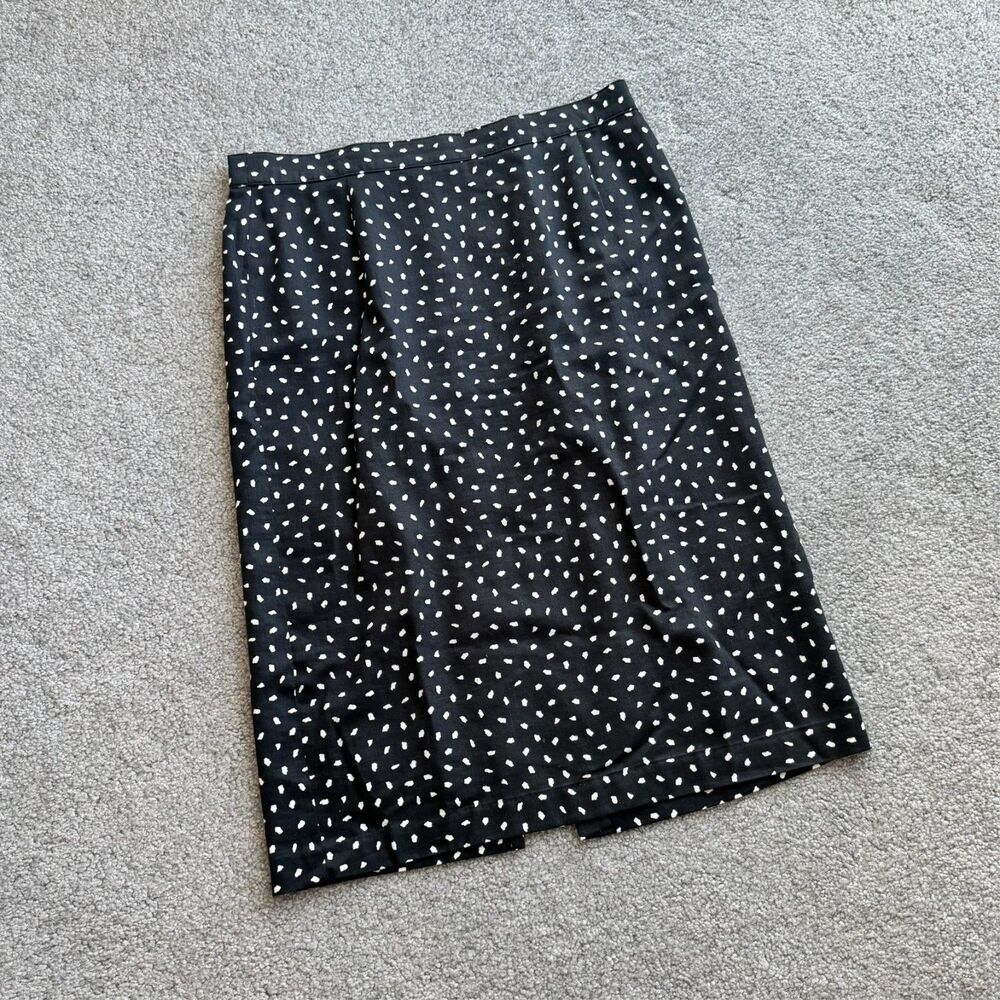 Louis Feraud Abstract Dot Print Black White Classic Pencil Skirt Cotton US 10
